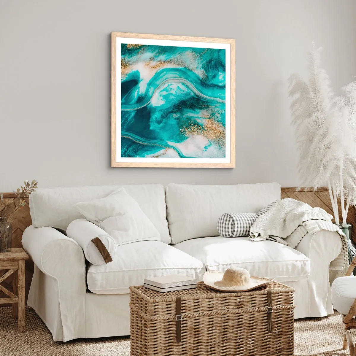 Affisch i ram av ljusek - Guldflod - 60x60 cm