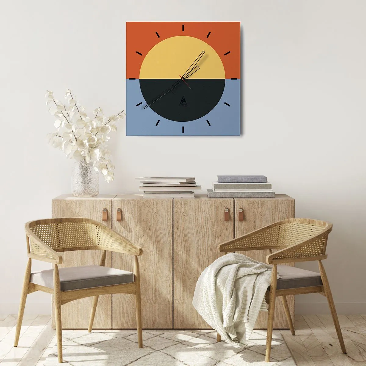 Väggklocka - Klocka på glas - Komposition av värme och kyla - 30x30 cm