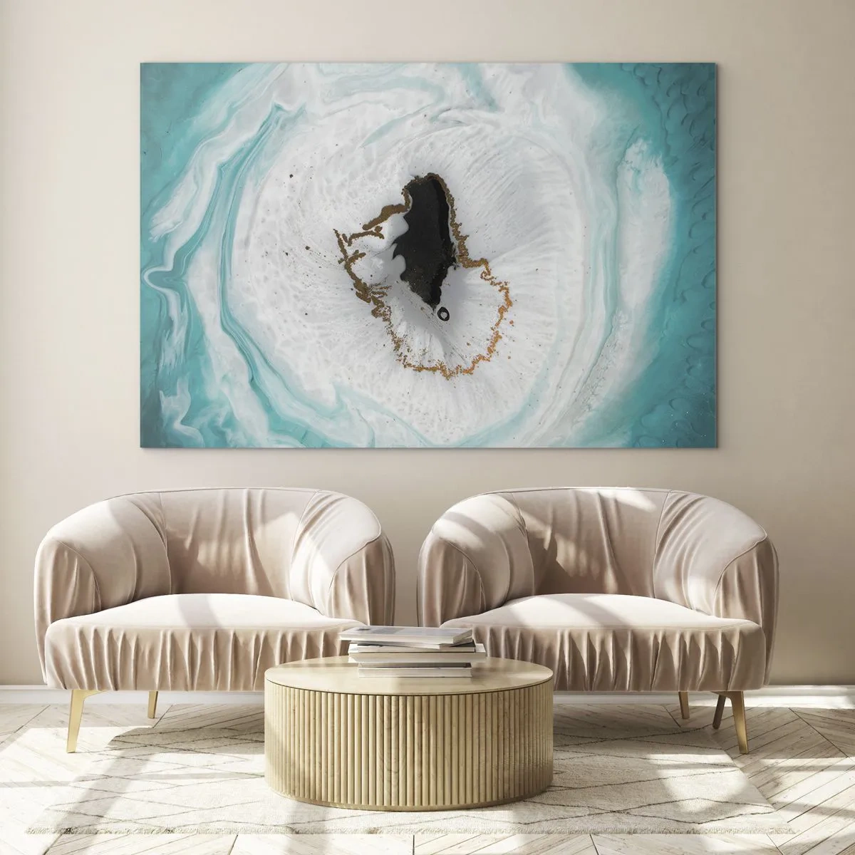 Glastavla - Bild på glas - En abstrakt form som liknar ett tvärsnitt av ett mineral - 70x50cm - Att tränga in - Modern väggdekoration för vardagsrum och sovrum ARTTOR
