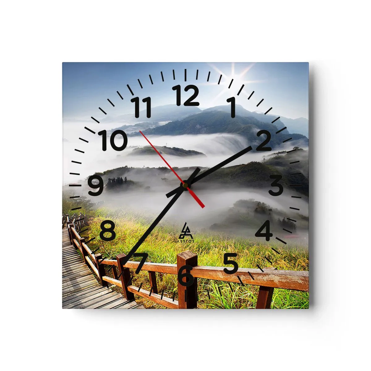 Väggklocka - Klocka på glas - Vävt av sken och dimma - 30x30 cm