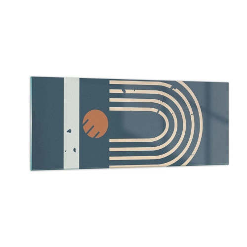 Glastavla - Bild på glas - Geometri mot mörkblå bakgrund - 100x40 cm