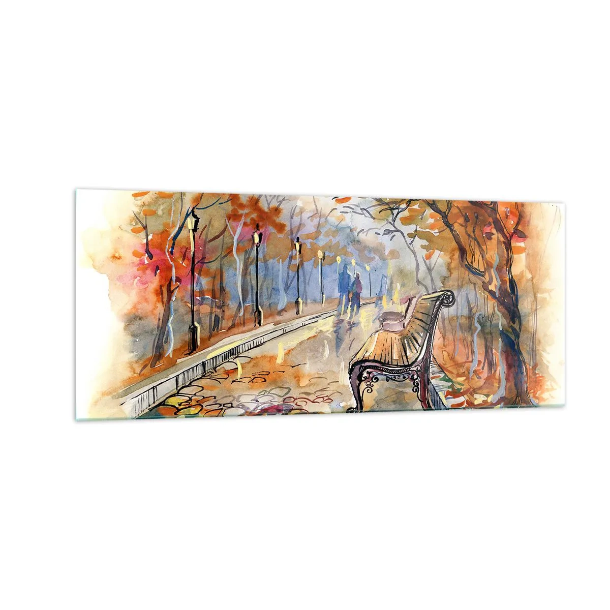 Glastavla - Bild på glas - Vandra tillsammans mot hösten - 100x40 cm