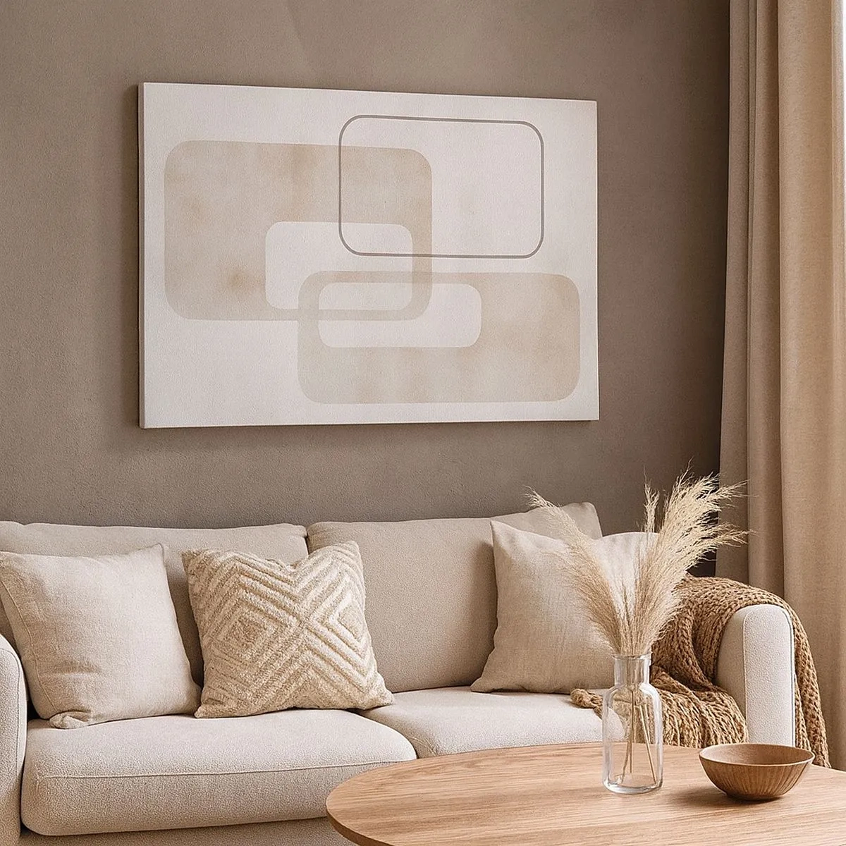 Canvastavla - Bild på duk - En minimalistisk komposition med rektanglar i beige nyanser mot en diskret bakgrund. - 70x50cm - Geometrisk fug - Modern väggdekoration för vardagsrum och sovrum ARTTOR