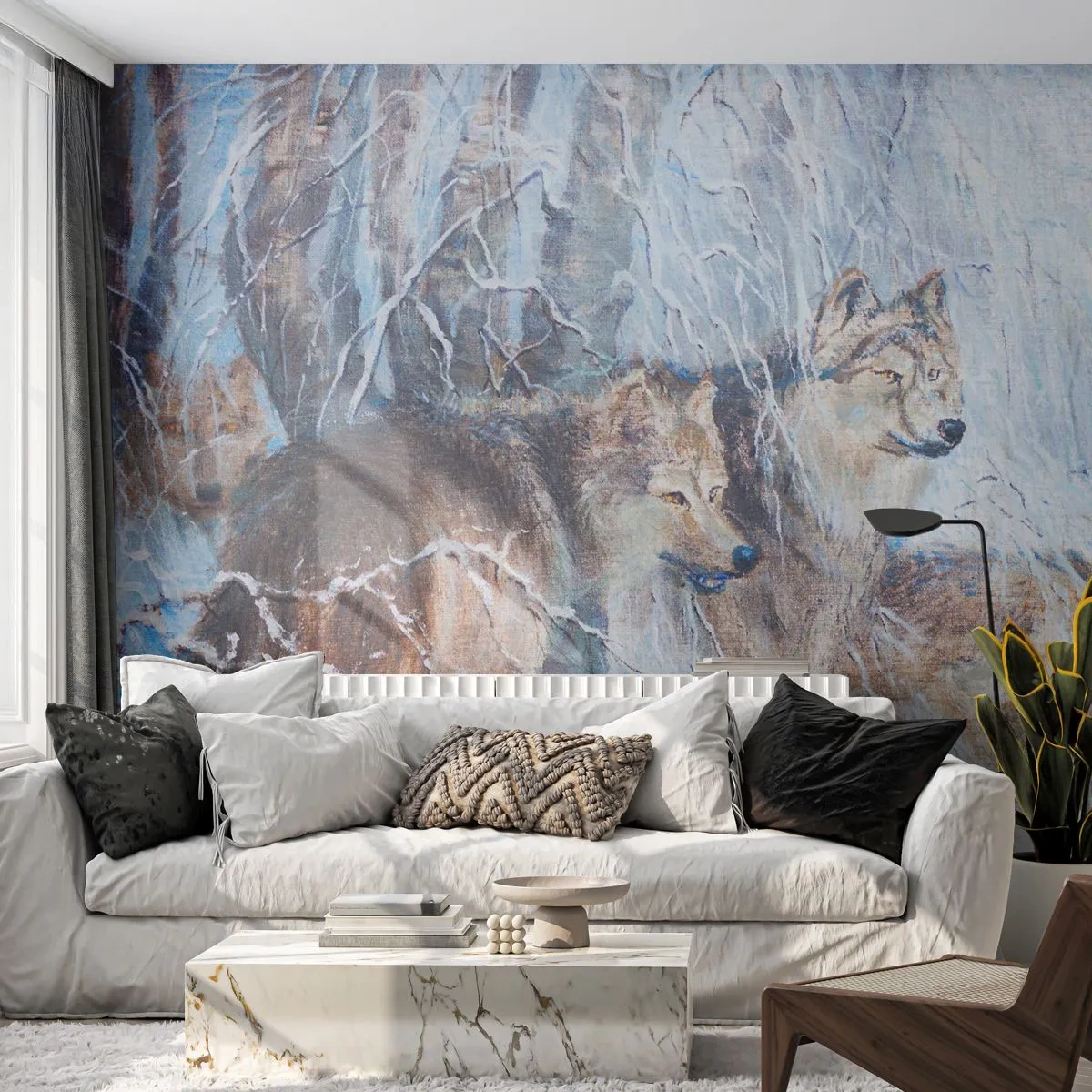 Självhäftande Fototapet Deluxe Sticker - Akta! Någon kommer - Djur, Vargar, Skog - 250x175 cm