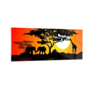 Glastavla - Bild på glas - Ett möte ute i savannen - 100x40 cm