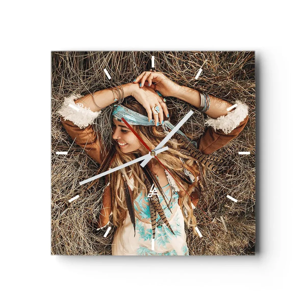 Väggklocka - Klocka på glas - På väg till kärlekens sommar - 40x40 cm