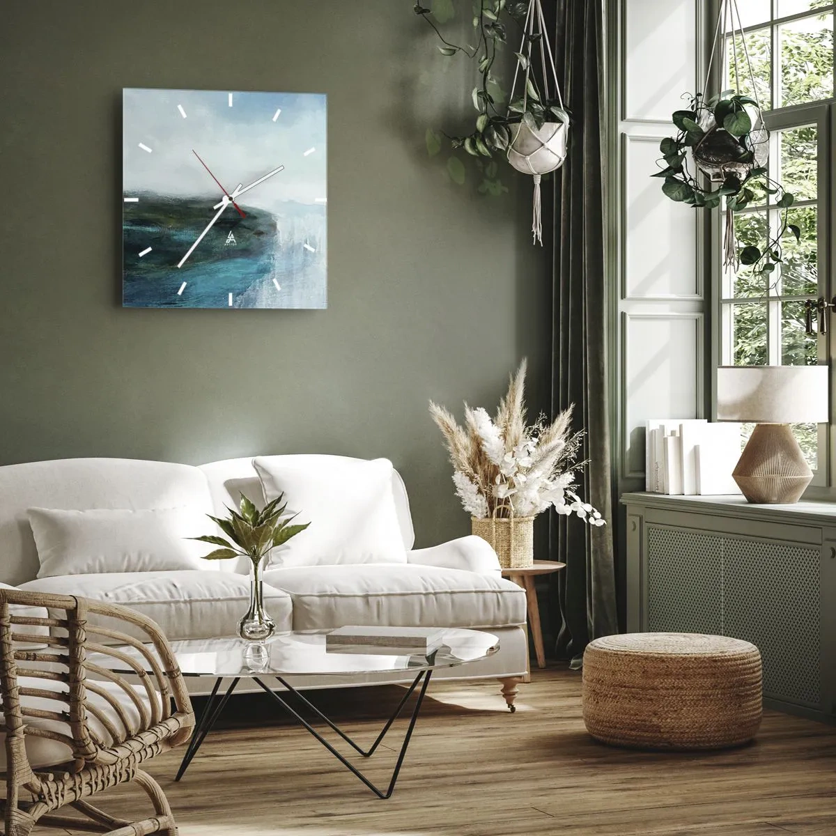 Väggklocka - Klocka på glas - Marin abstraktion - 30x30 cm