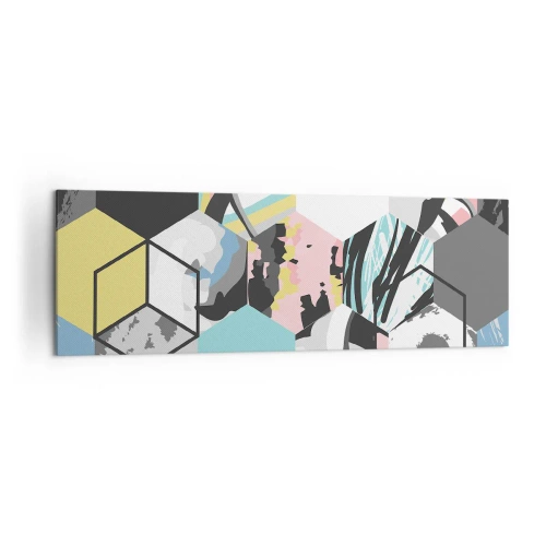 Canvastavla - Bild på duk - Sexkanter och kuber i sex färger - 160x50 cm
