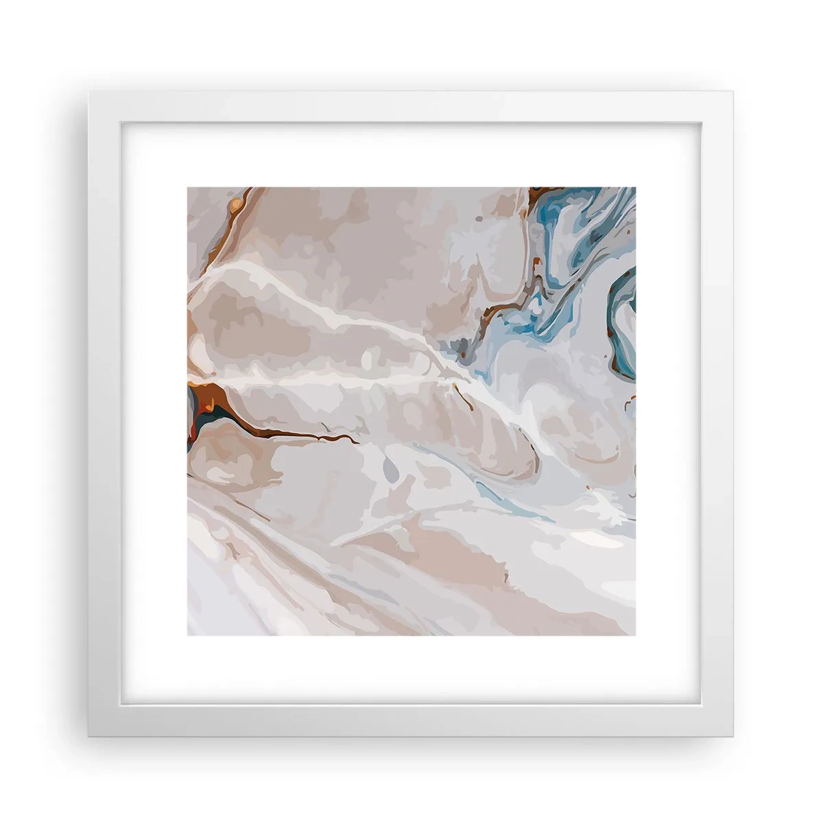 Affisch i vit ram - Blåa meanderlopp under vithet - 30x30 cm