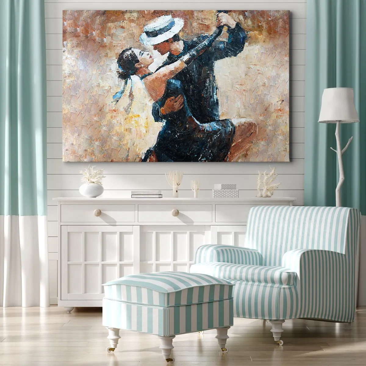 Canvastavla - Bild på duk - Ett par som dansar tango i romantisk, elegant stil - 70x50cm - A la Rudolf Valentino - Modern väggdekoration för vardagsrum och sovrum ARTTOR