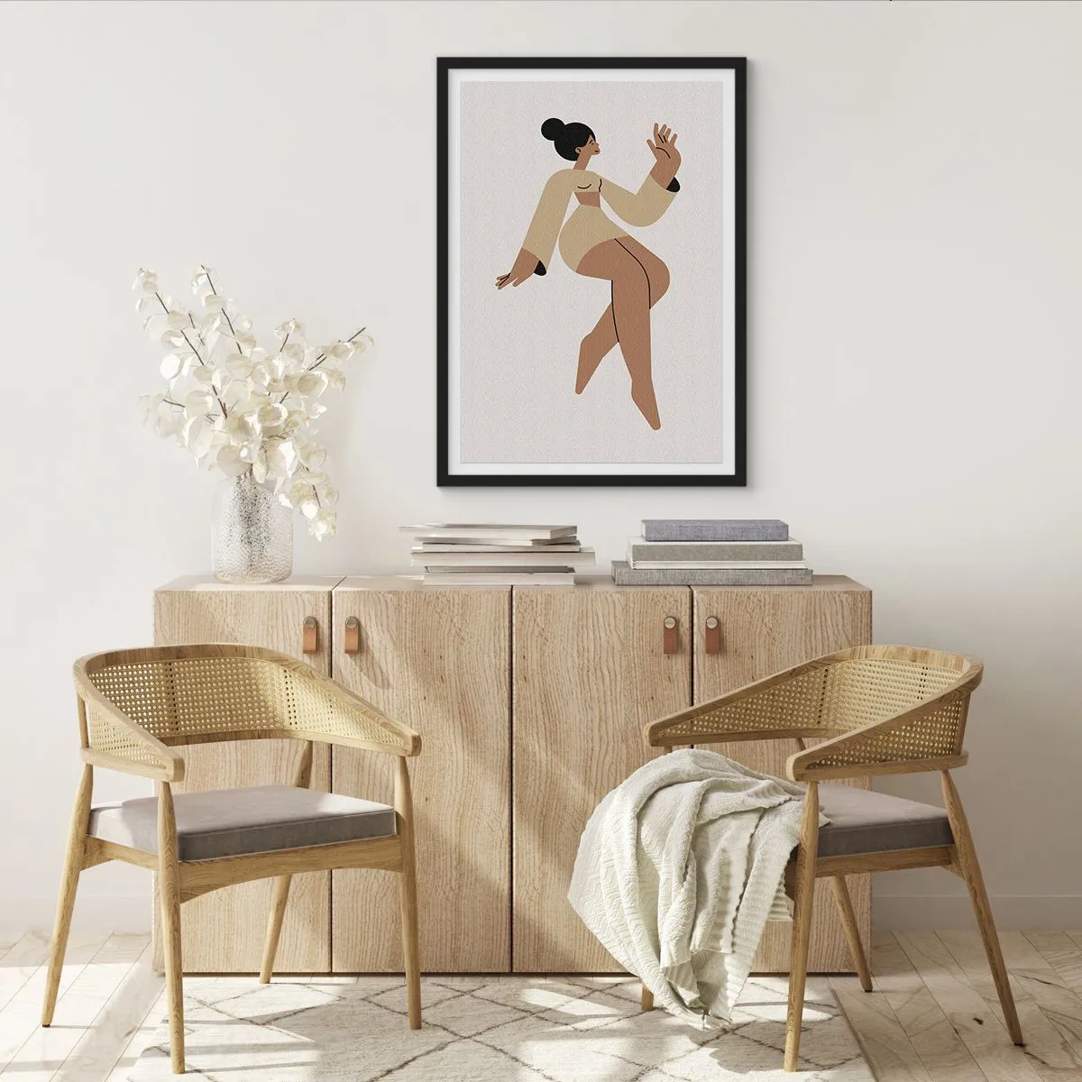 Affisch i svart ram - En minimalistisk illustration av en kvinnlig figur i rörelse. - 50x70cm - Form av stil - Modern väggdekoration för vardagsrum och sovrum ARTTOR