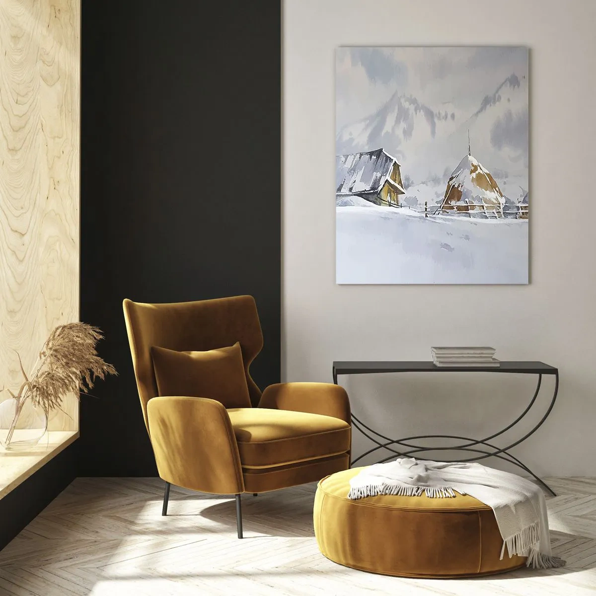 Glastavla - Bild på glas - I snödalen - 50x70 cm