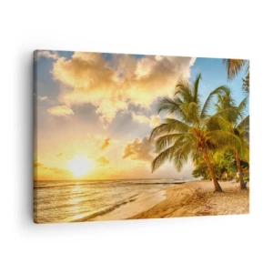 Canvastavla - Bild på duk - Strand med palmer och en solnedgång över havet - 70x50cm - Evig sommar, alltid semester - Modern väggdekoration för vardagsrum och sovrum ARTTOR