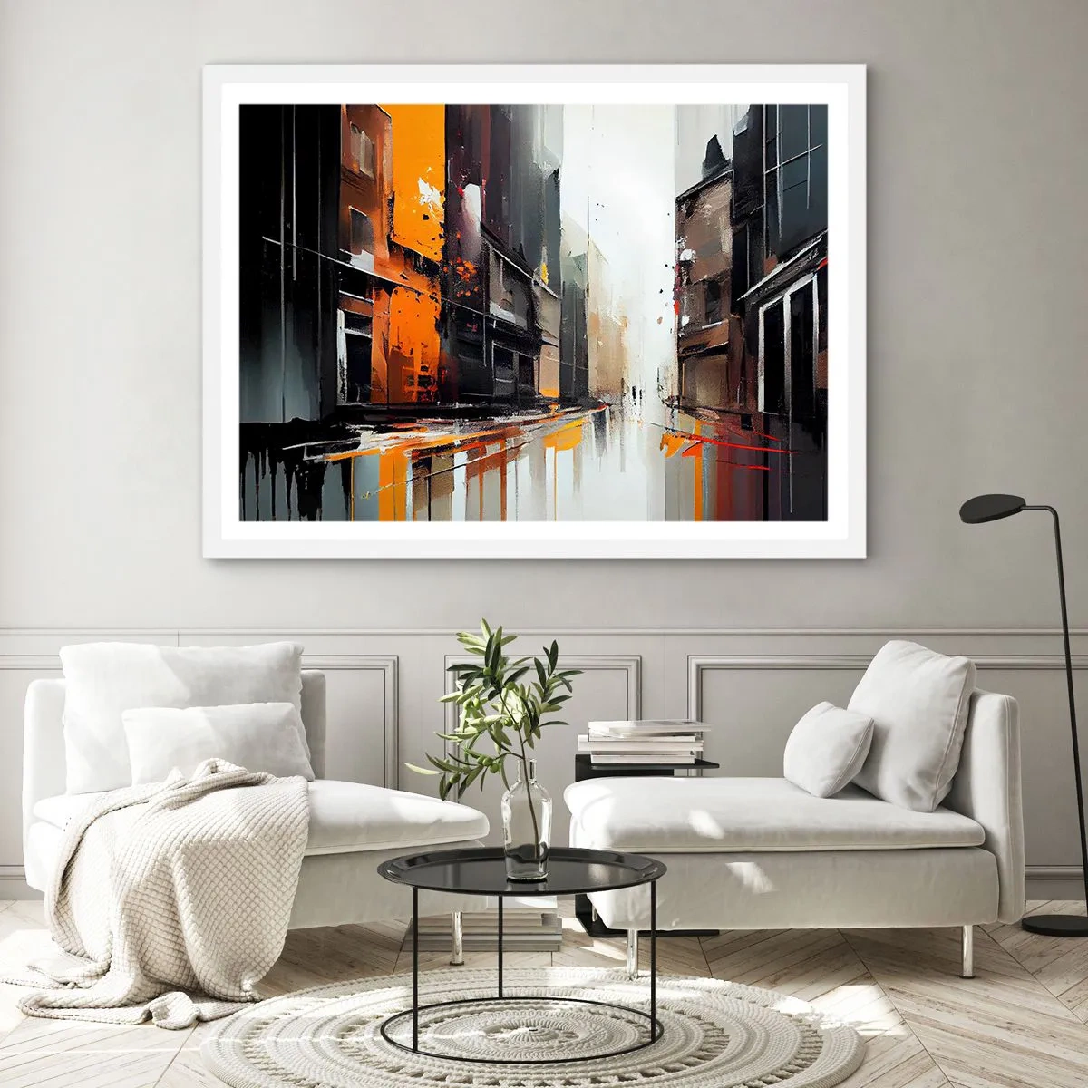 Affisch i vit ram - Regnig dag - 70x50 cm