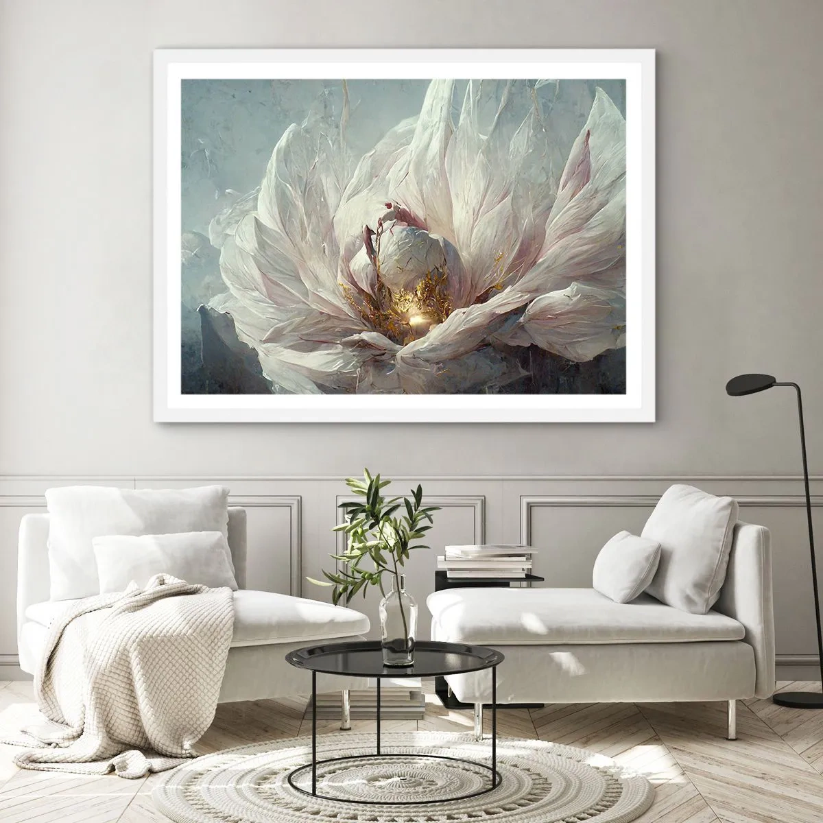 Affisch i vit ram - Blommar en gång på hundra år - 100x70 cm