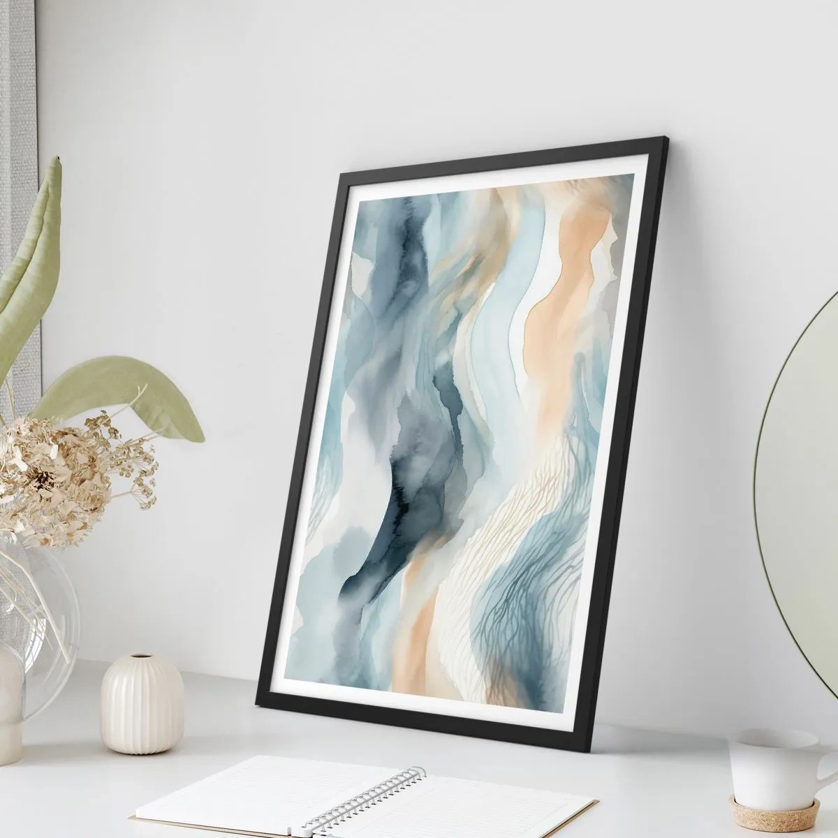 Affisch i svart ram - Snöig och dimmig abstraktion - 70x100 cm