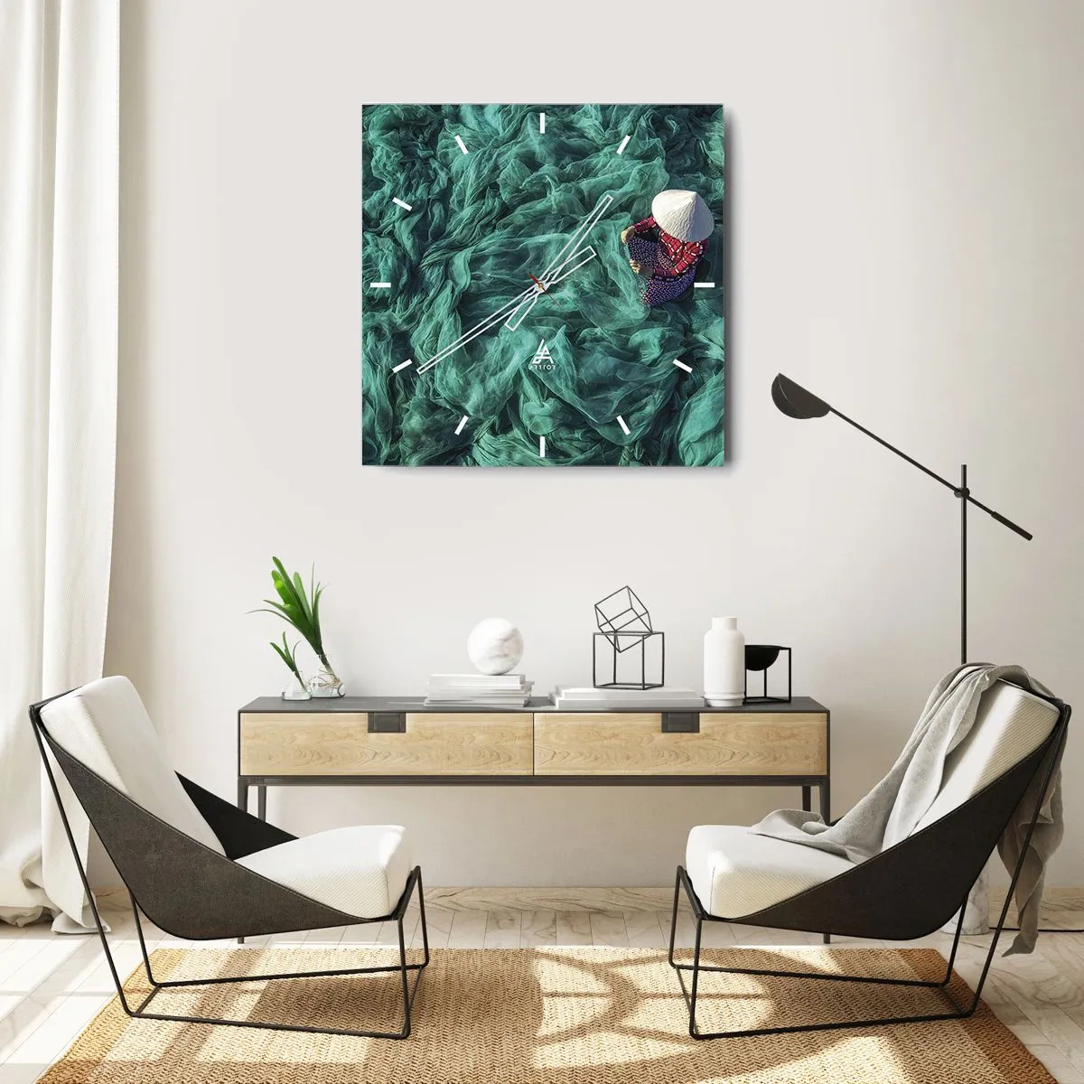 Väggklocka - Klocka på glas - I nätens hav - 30x30 cm