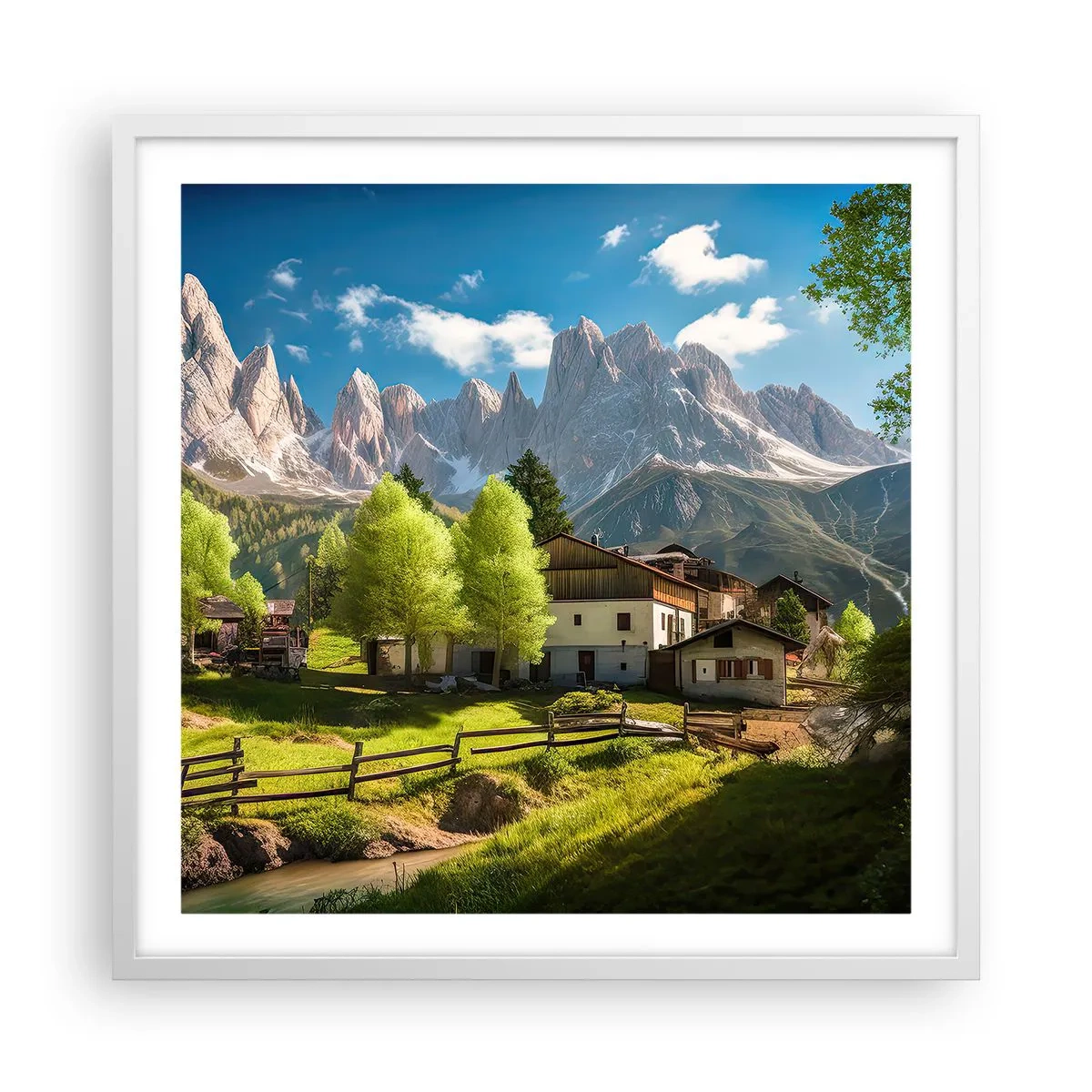 Affisch i vit ram - Alpin idyll - 60x60 cm