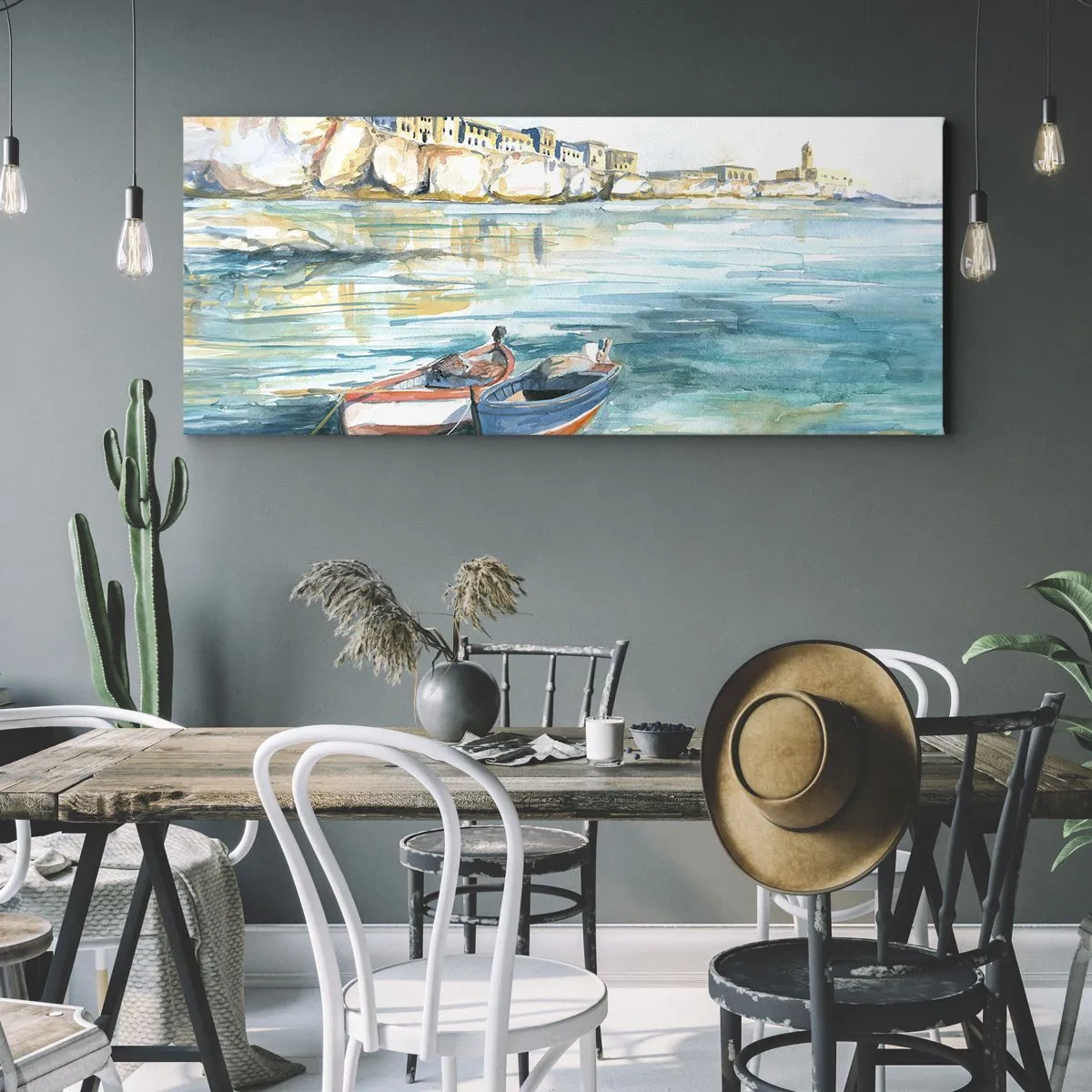 Canvastavla - Bild på duk - Landskap i azurblått - 100x40 cm