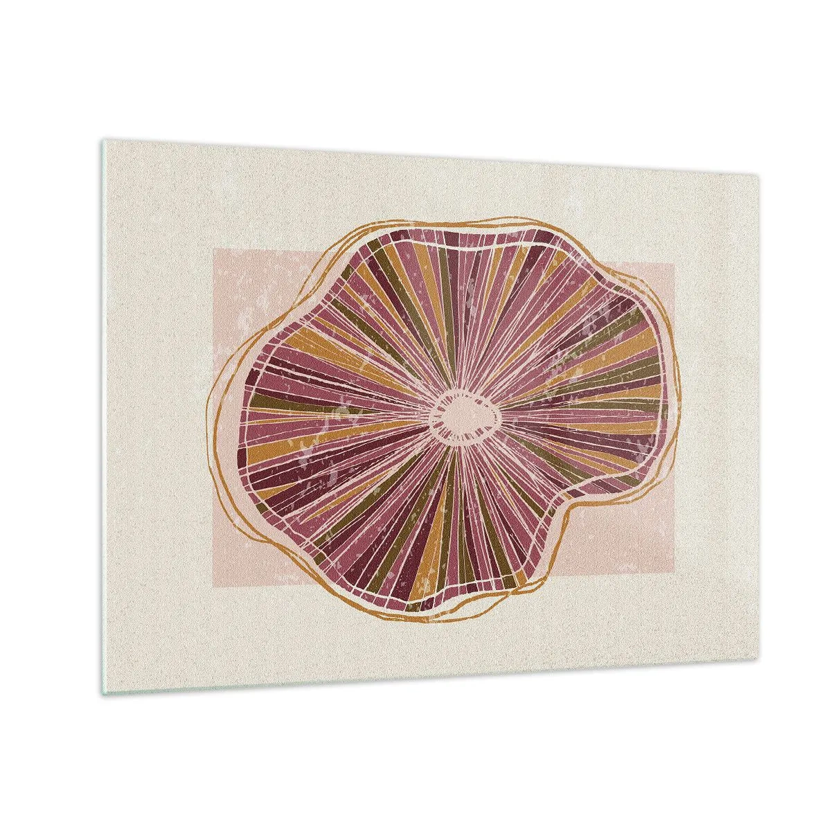 Glastavla - Bild på glas - En strålande organisk form i nyanser av rosa och brunt - 70x50cm - Strålande abstraktion - Modern väggdekoration för vardagsrum och sovrum ARTTOR