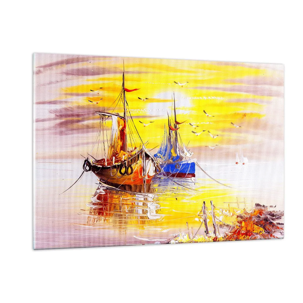 Glastavla - Bild på glas - Välförtjänt vila i hamnen - 120x80 cm