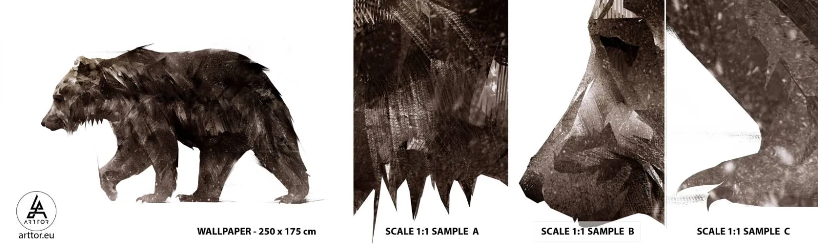 Provbit av självhäftande fototapet Deluxe Sticker - Jag bär alltid äkta päls! - Djur, Björn, Abstraktion - 100x30 cm