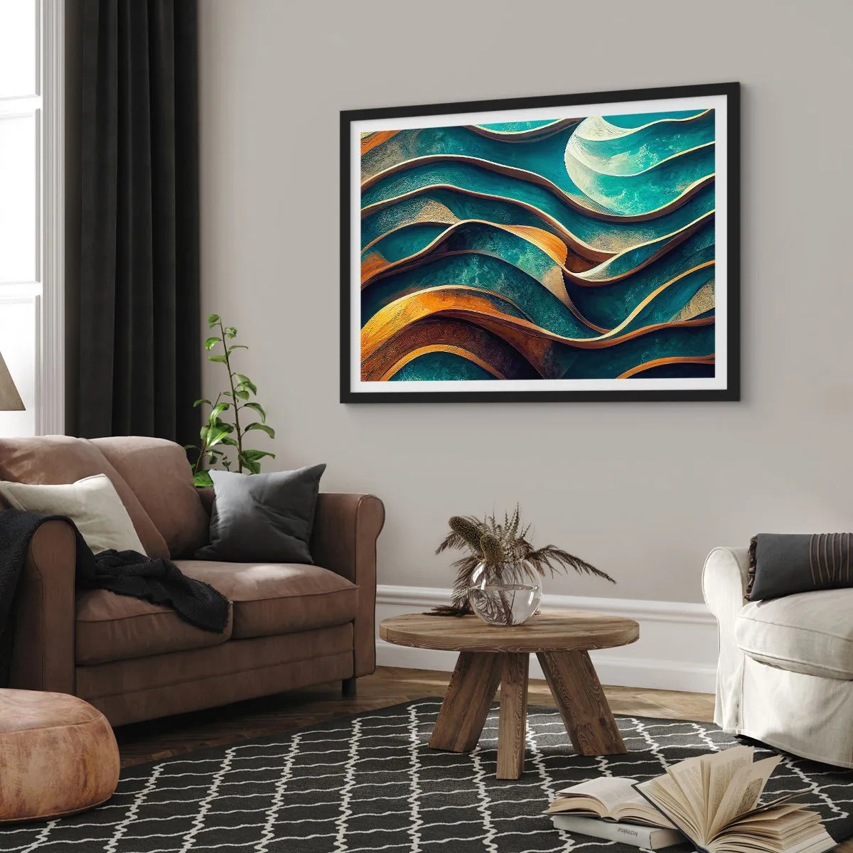 Affisch i svart ram - Meandrar av blått - 70x50 cm