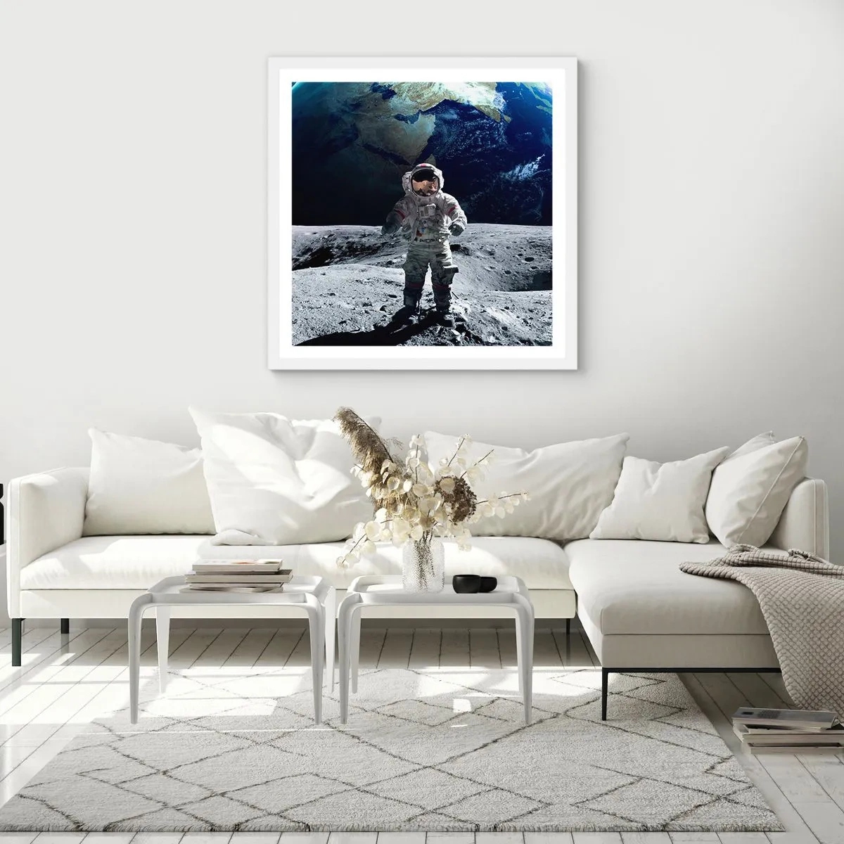 Affisch i vit ram - Hälsningar från månen - 60x60 cm