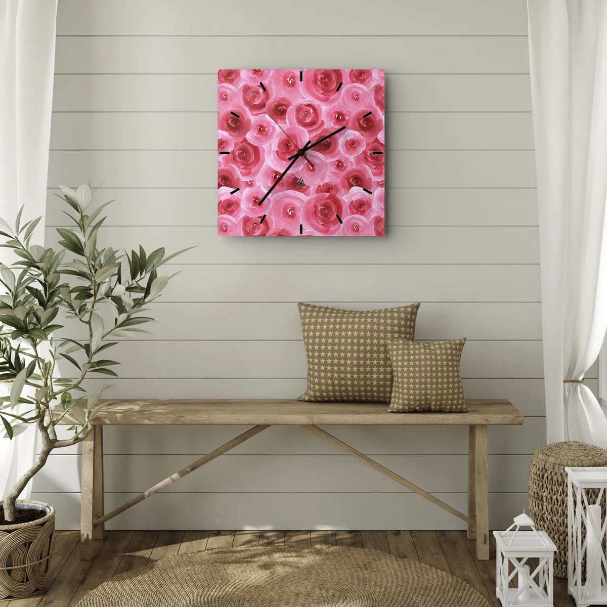 Väggklocka - Klocka på glas - Rosor upe och nere - 40x40 cm