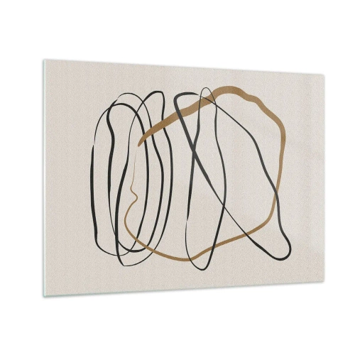 Glastavla - Bild på glas - En uttrycksfull komposition av linjer i svart och brunt mot en ljus bakgrund. - 70x50cm - Komposition: besittande dans - Modern väggdekoration för vardagsrum och sovrum ARTTOR