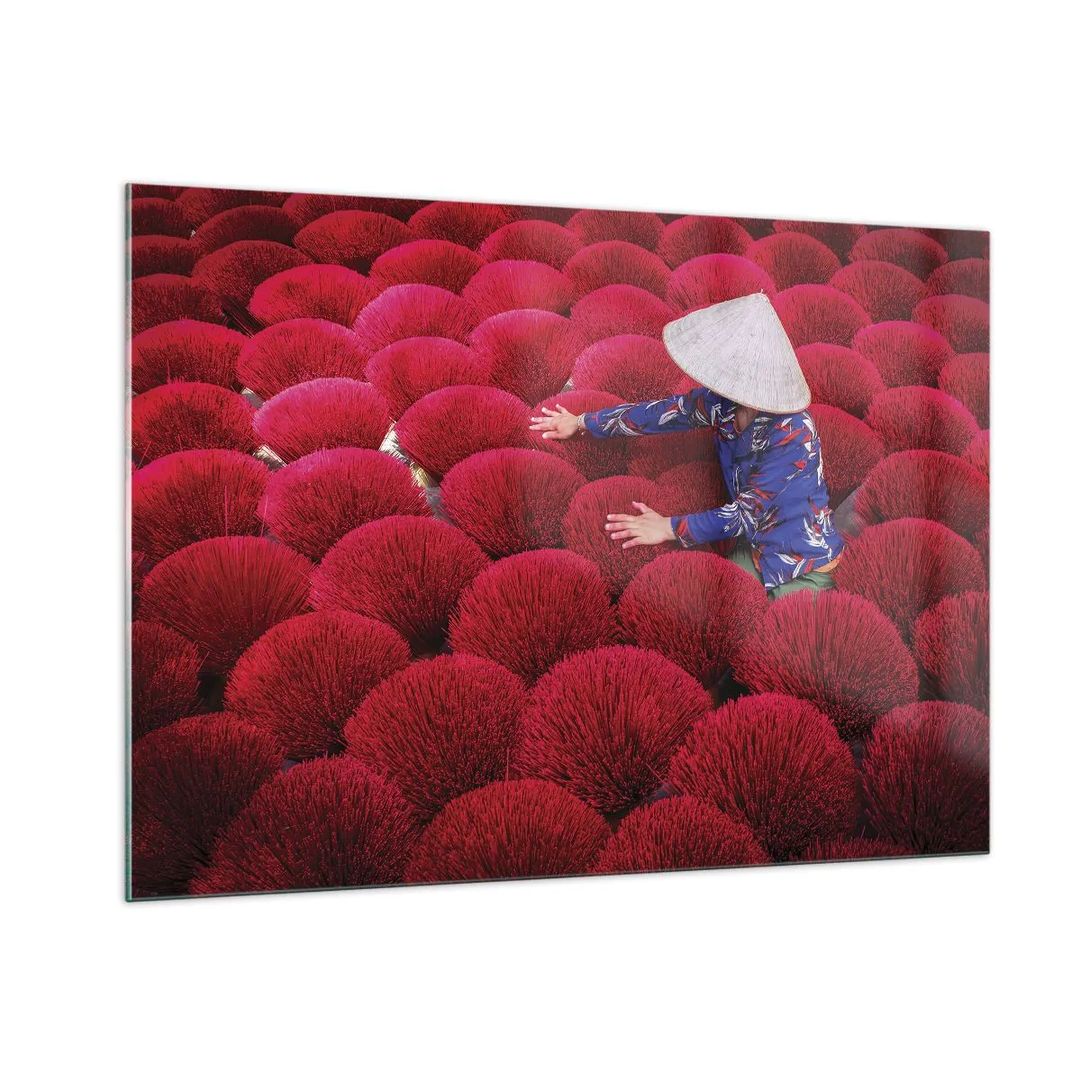 Glastavla - Bild på glas - På ett risfält - 100x70 cm