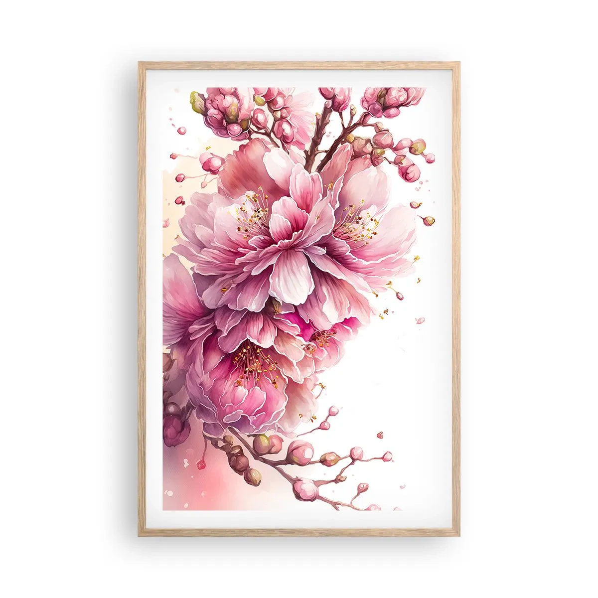 Affisch i ram av ljusek - Blommande körsbärsblomma - 61x91 cm