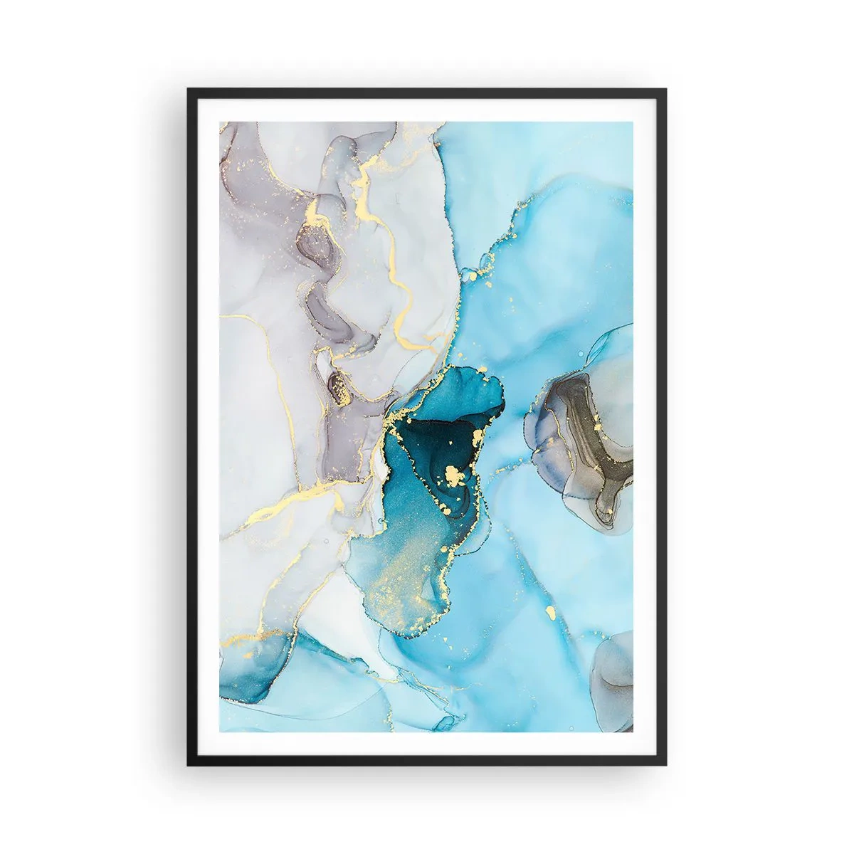 Affisch i svart ram - Studie över mötet mellan grå och turkos - 70x100 cm