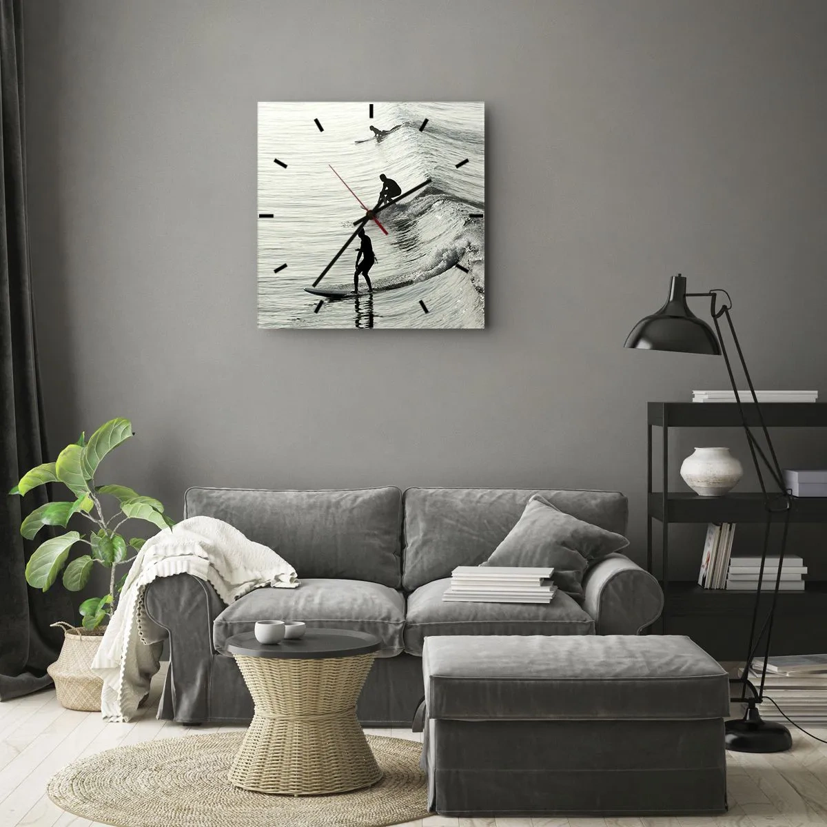 Väggklocka - Klocka på glas - Att möta vågen - 40x40 cm