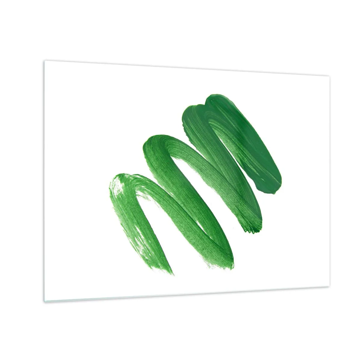 Glastavla - Bild på glas - Dynamisk grön penseldrag på vit bakgrund - 70x50cm - Ett grönt skämt - Modern väggdekoration för vardagsrum och sovrum ARTTOR