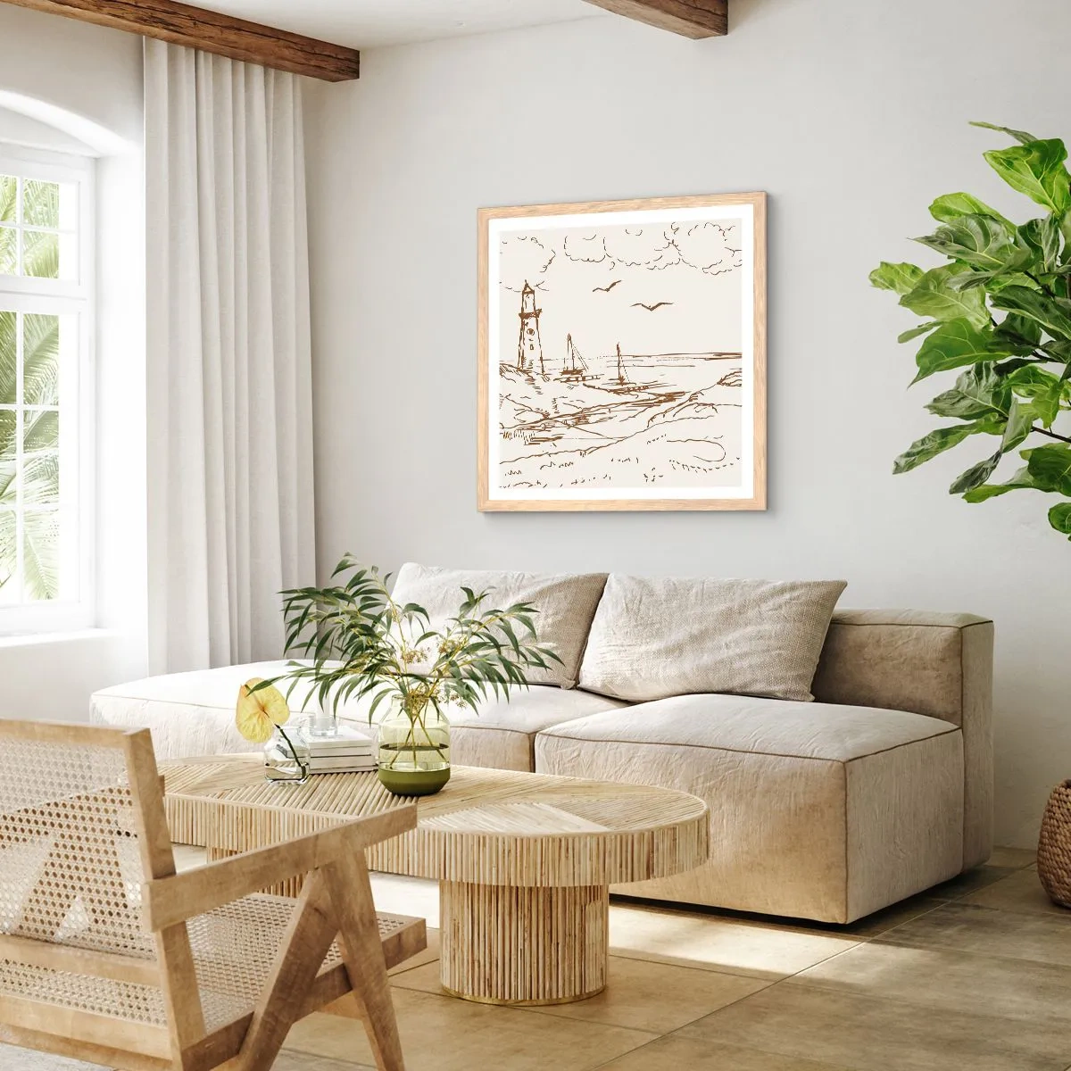 Affisch i ram av ljusek - Sommarminnets kontur - 60x60 cm