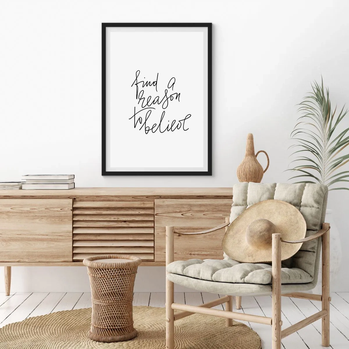 Affisch i svart ram - Hitta en anledning att tro på ett citat i minimalistisk stil - 50x70cm - Det är möjligt - Modern väggdekoration för vardagsrum och sovrum ARTTOR