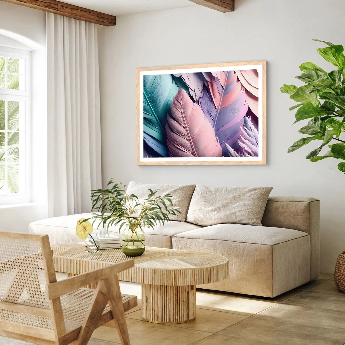 Affisch i ram av ljusek - Fågelstil - 91x61 cm