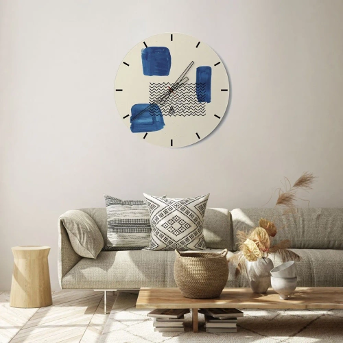 Väggklocka - Klocka på glas - Abstrakt komposition med blå former och mönster - 30x30cm - Abstrakt kvartett - Modern väggdekoration för vardagsrum, kök och sovrum ARTTOR