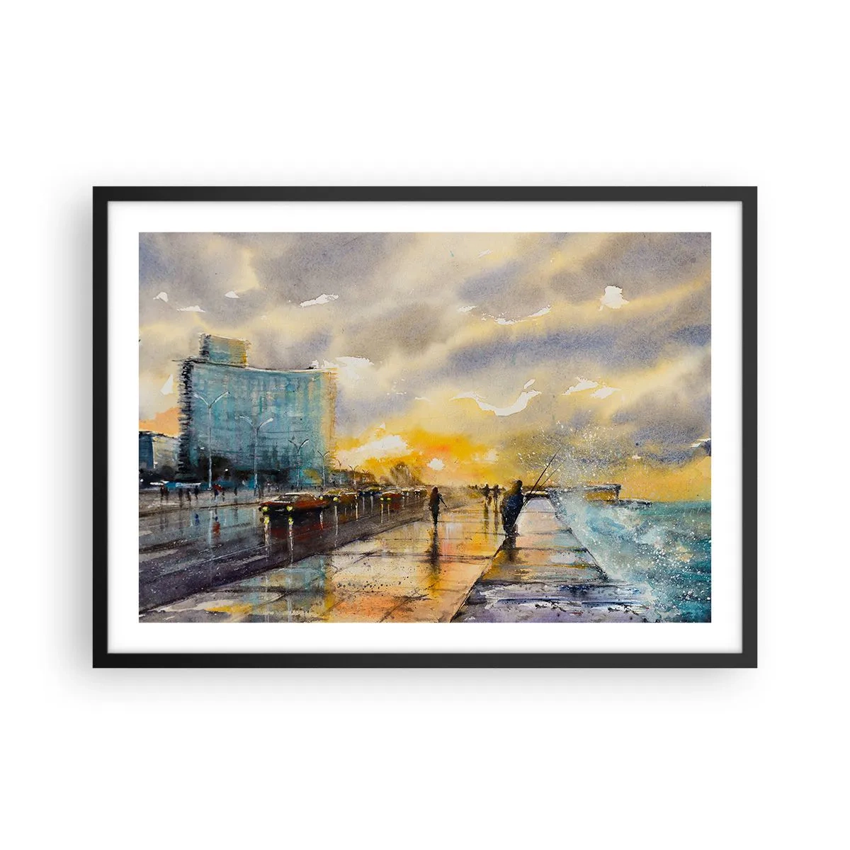 Affisch i svart ram - Livet på stranden - 70x50 cm