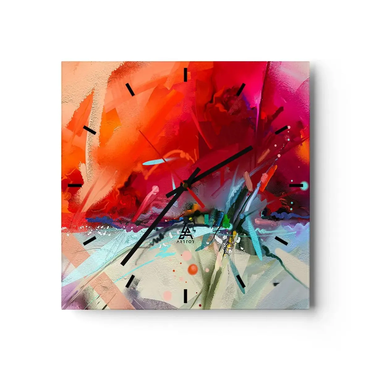 Väggklocka - Klocka på glas - Ljus- och färgexplosion - 30x30 cm