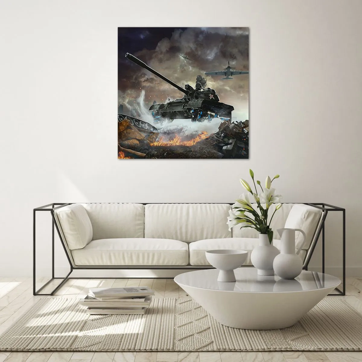 Glastavla - Bild på glas - Slaget är hemskt och vackert - 60x60 cm