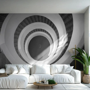 Fototapet Standard Eco - Svartvit spiraltrappa i en geometrisk komposition - 100x70cm - Till sakens kärna - Modern väggdekoration för vardagsrum och sovrum ARTTOR