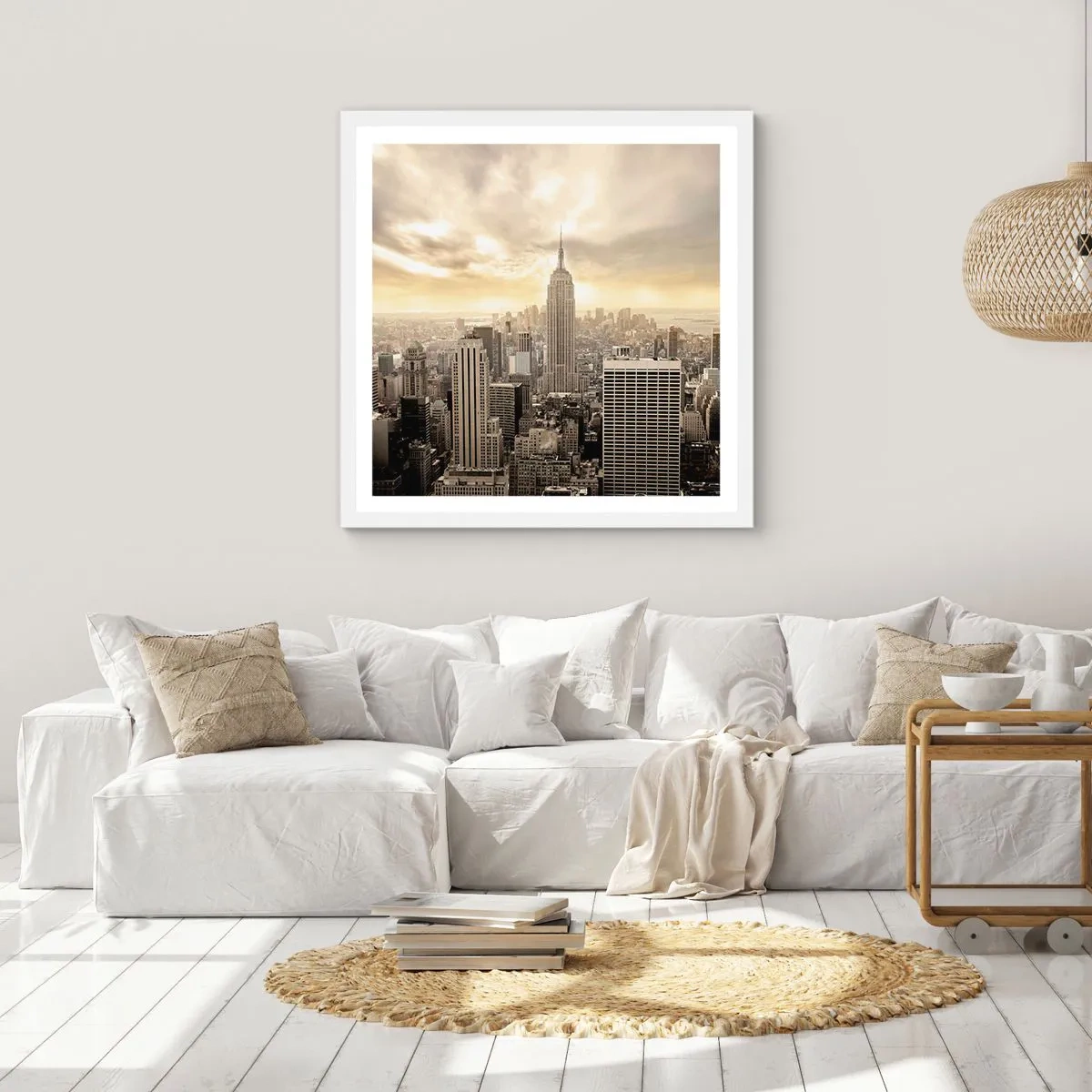Affisch i vit ram - New York i grånyanser - 60x60 cm