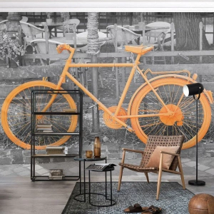 Självhäftande Fototapet Deluxe Sticker - Gå, jag väntar här - Vintage cykel, Stad, Resor - 400x280 cm