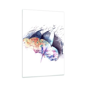 Glastavla - Bild på glas - Promenad i regnet - 70x100 cm