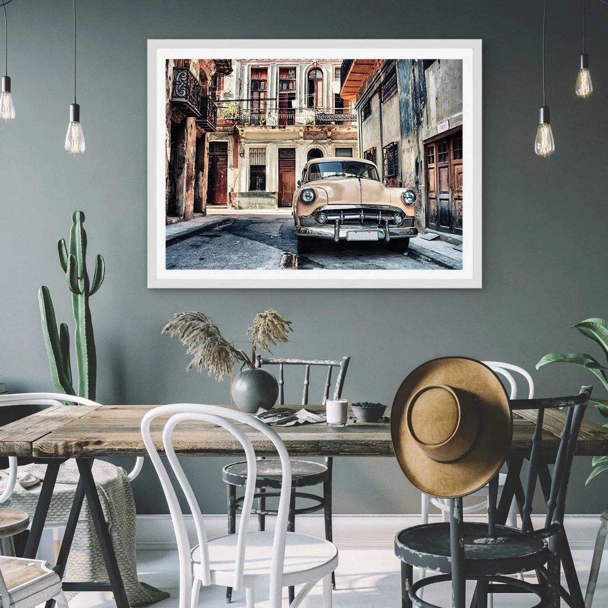 Affisch i vit ram - Siesta i Havana - 50x40 cm