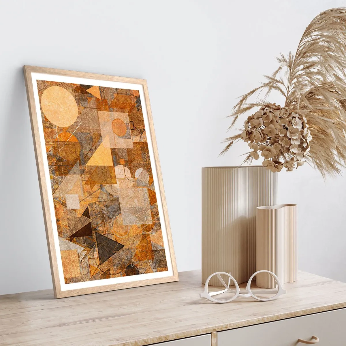 Affisch i ram av ljusek - Kubistisk studie i brun - 70x100 cm