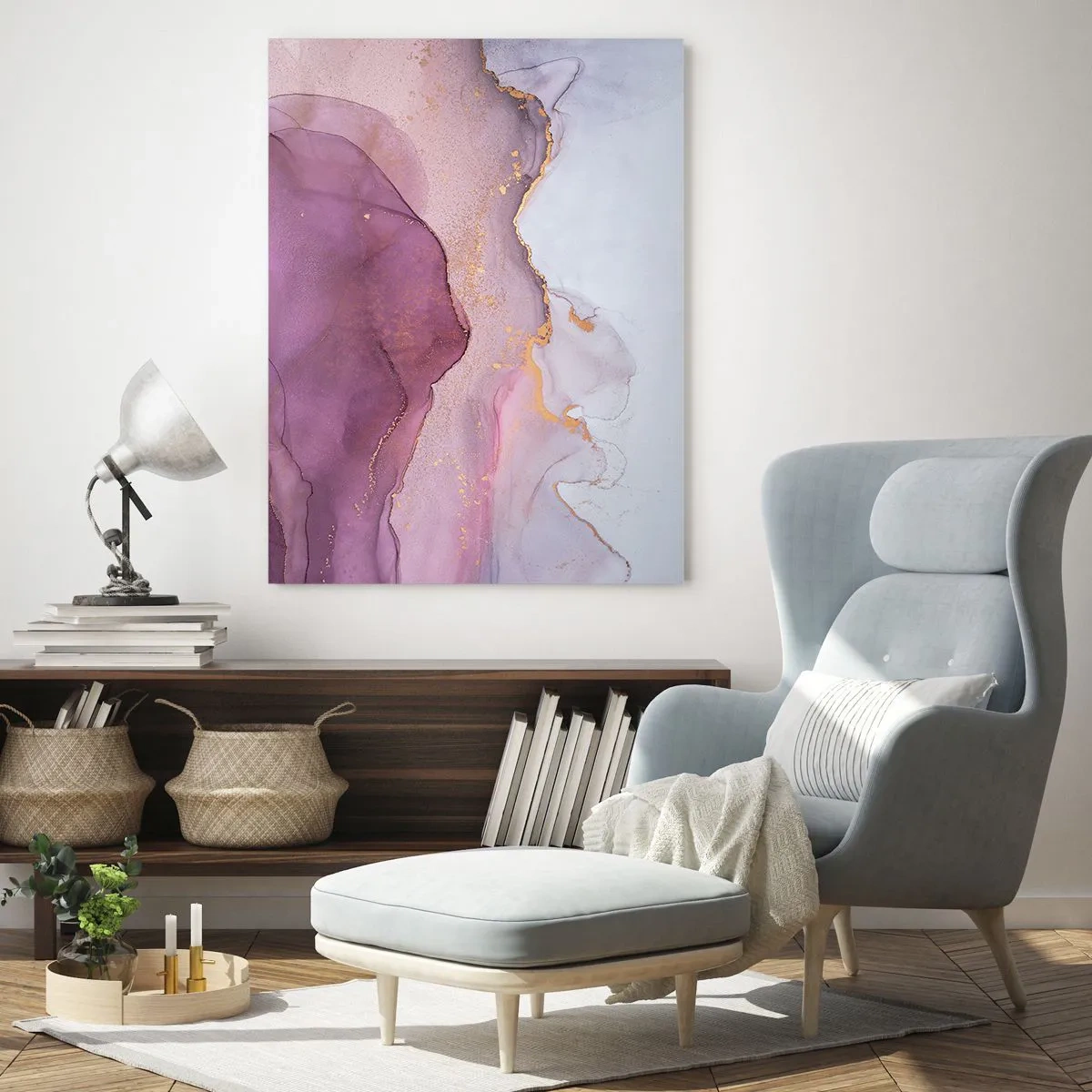 Glastavla - Bild på glas - Lila och violett vågor - 50x70 cm
