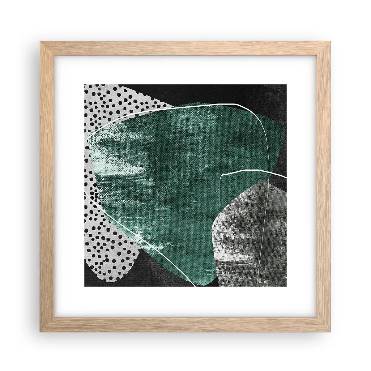 Affisch i ram av ljusek - Färgstark abstraktion med en guldflinga - 30x30 cm